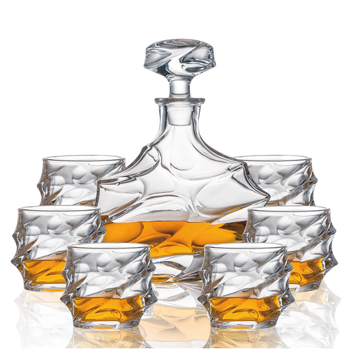 Whisky Decanter with 6 Tumblers Glass Ripple Set